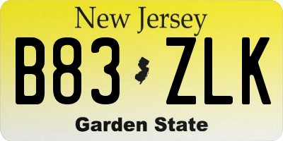 NJ license plate B83ZLK