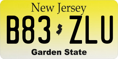 NJ license plate B83ZLU