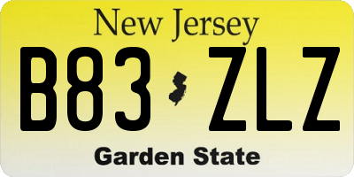 NJ license plate B83ZLZ