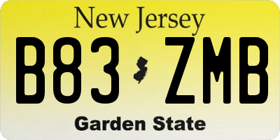 NJ license plate B83ZMB
