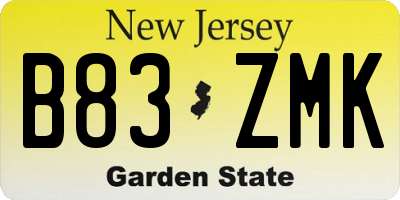 NJ license plate B83ZMK