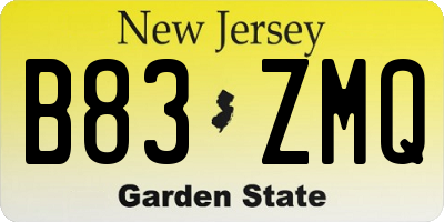NJ license plate B83ZMQ
