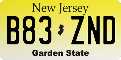 NJ license plate B83ZND