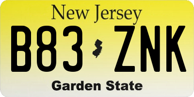 NJ license plate B83ZNK
