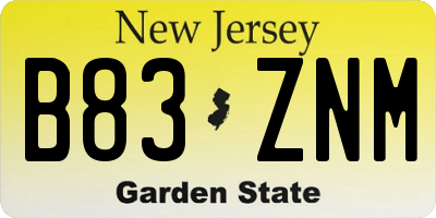 NJ license plate B83ZNM