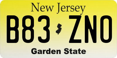 NJ license plate B83ZNO