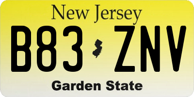 NJ license plate B83ZNV