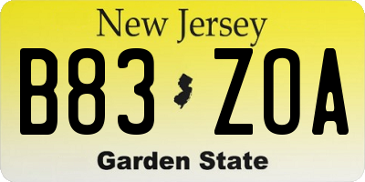 NJ license plate B83ZOA