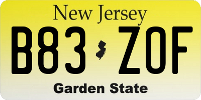NJ license plate B83ZOF