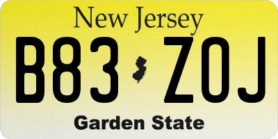 NJ license plate B83ZOJ