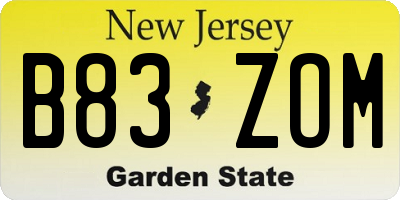 NJ license plate B83ZOM