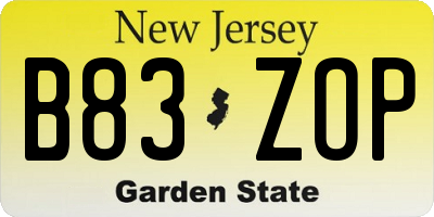 NJ license plate B83ZOP