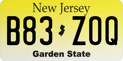 NJ license plate B83ZOQ