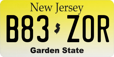 NJ license plate B83ZOR