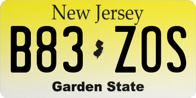 NJ license plate B83ZOS