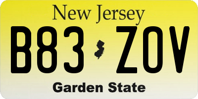 NJ license plate B83ZOV