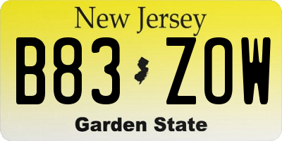 NJ license plate B83ZOW