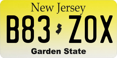 NJ license plate B83ZOX