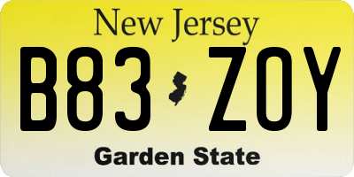NJ license plate B83ZOY