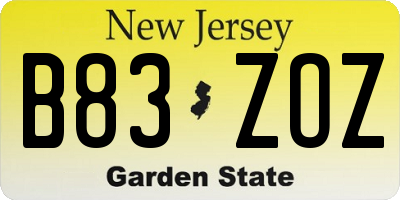 NJ license plate B83ZOZ