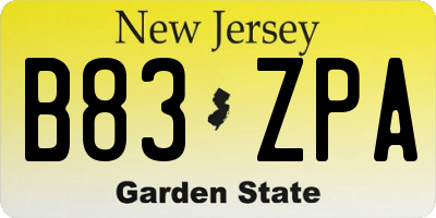NJ license plate B83ZPA