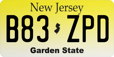 NJ license plate B83ZPD