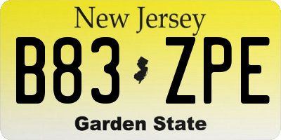 NJ license plate B83ZPE