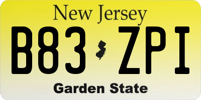 NJ license plate B83ZPI