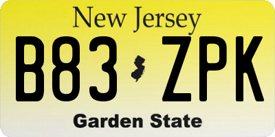 NJ license plate B83ZPK