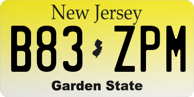 NJ license plate B83ZPM