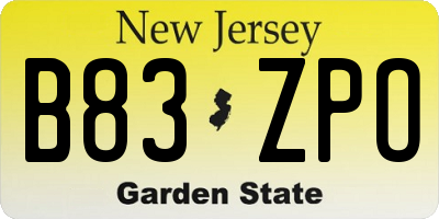 NJ license plate B83ZPO