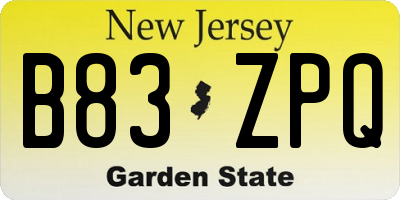NJ license plate B83ZPQ