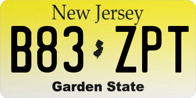 NJ license plate B83ZPT