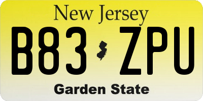 NJ license plate B83ZPU