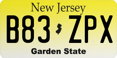 NJ license plate B83ZPX