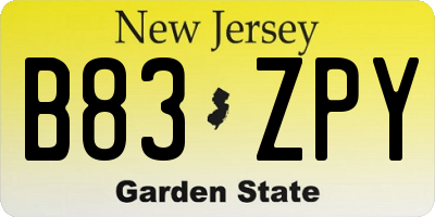 NJ license plate B83ZPY