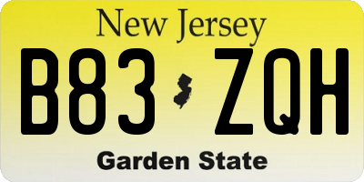 NJ license plate B83ZQH