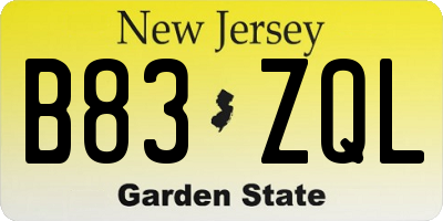 NJ license plate B83ZQL