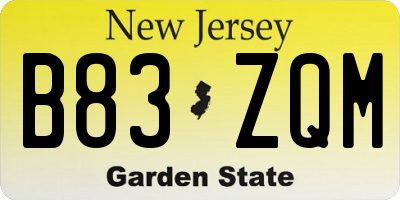 NJ license plate B83ZQM