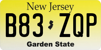 NJ license plate B83ZQP