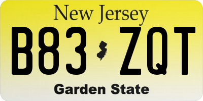 NJ license plate B83ZQT