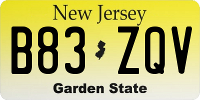 NJ license plate B83ZQV
