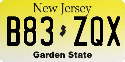 NJ license plate B83ZQX
