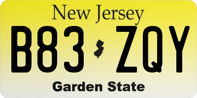 NJ license plate B83ZQY