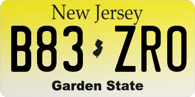 NJ license plate B83ZRO