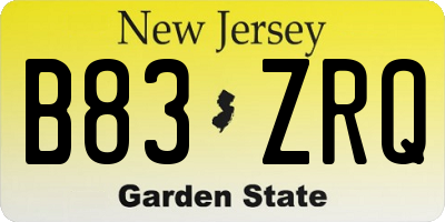 NJ license plate B83ZRQ