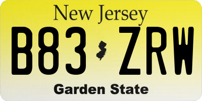 NJ license plate B83ZRW