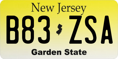 NJ license plate B83ZSA