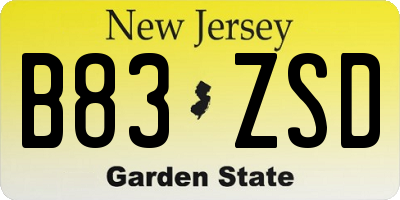 NJ license plate B83ZSD