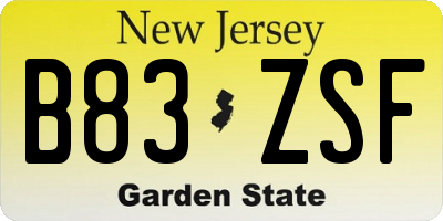 NJ license plate B83ZSF